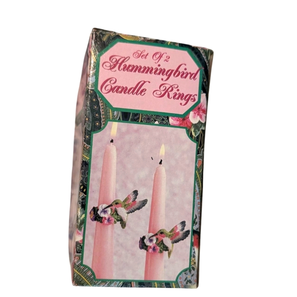Vintage Giftco Set Of 2 Hummingbird Floral Ceramic Candle Holders NIP